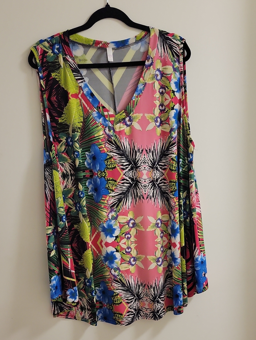 Tropical V-Neck Sleeveless Tunic - Pink Multi Size 5xl